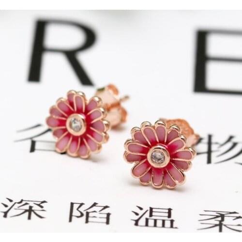 2020 New Rose Gold Pink S925 Sterling Silver Pan Earring Fashion Chrysanthemum Earrings For Women Wedding Party Fashion Jewelry