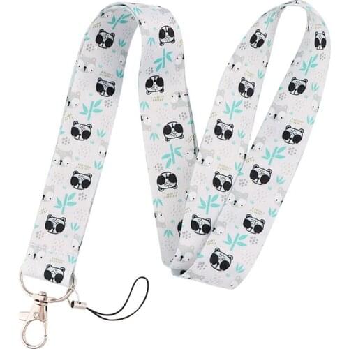 30pcs Cute Black Eye Panda Lanyard for Key Phone Cool Neck Strap Lanyard for Camera Whistle ID Badge Cute webbings ribbons Gifts