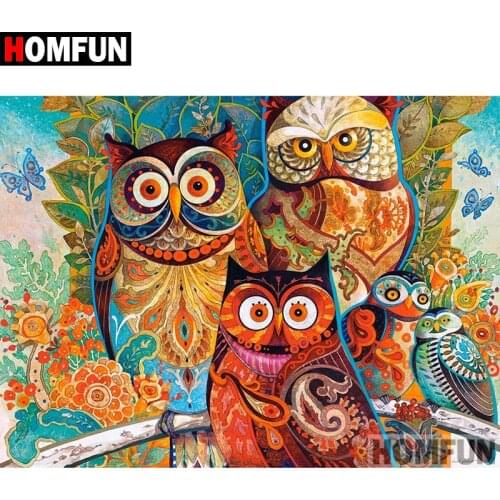 HOMFUN 5D DIY Diamond Painting Full Square/Round Drill "Animal owl" 3D Embroidery Cross Stitch gift Home Decor A04159