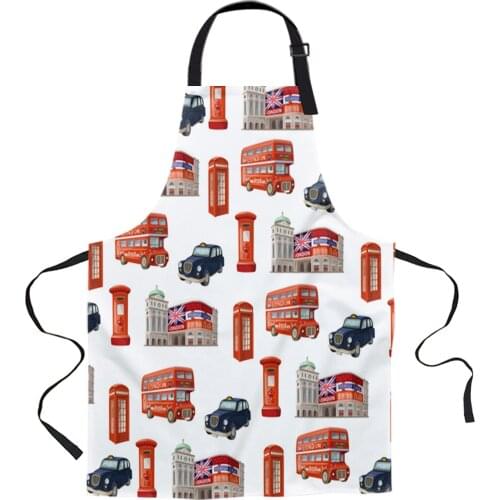 Bus Phone Booth Building British Flag Aprons for Women Men Kid Cooking Baking Apron Kitchen Utility Equipment Accessories