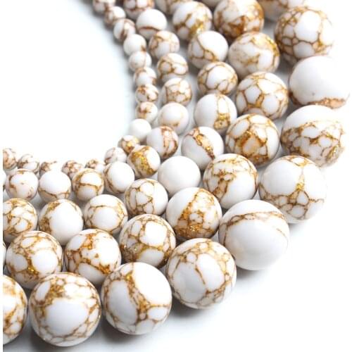 White Gold Line Turquoises Stone Beads Natural Round Loose Bead For Jewelry Making DIY Bracelet Necklace 4/6/8/10/12mm 15inches