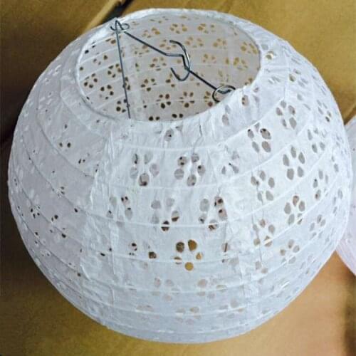 White Paper Lantern Round Hollow Out Chinese Paper Lantern for Wedding Birthday Party Festival Decoration Hanging Paper Balls