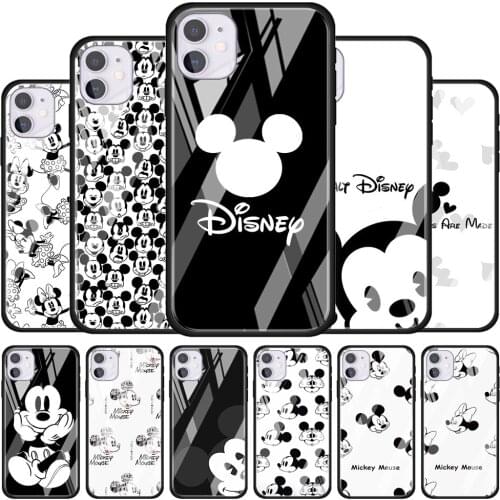 Mickey black and white for Apple iPhone 12 Pro Max Mini 11 Pro XS Max X XR 6S 6 7 8 Plus Luxury Tempered Glass Phone Case