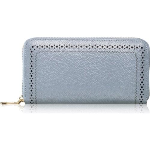 Genuine leather long purse zipper wallet for women cellphone wrist purse high quality