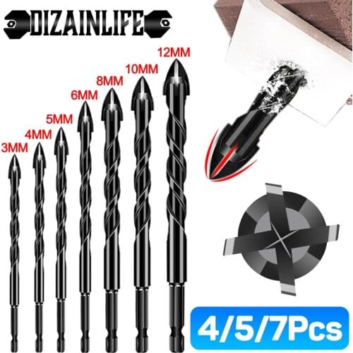3-12mm Cross Hex Tile Drill Bits Set for Glass Ceramic Concrete Hole Opener Brick Hard Alloy woodworking Triangle Bit Tool Kit