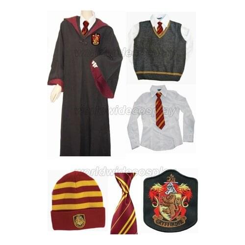 Gryfindor Cosplay Robe Cloak Vest Shirt Necktie Hat Free Shipping for Halloween and Christmas