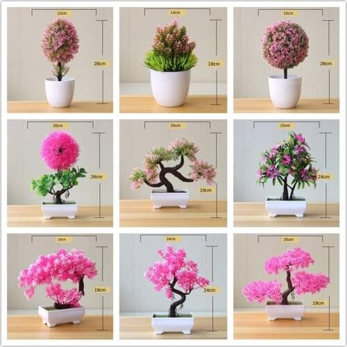 Pink Style Artificial Plants Bonsai Home Decoration Welcoming Pine Bonsai Artificial Flowers Fake Green Pot Plants Ornaments