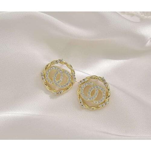 Classic Fashion Light Luxury Double Circle Zircon Temperament Earrings Party Gift Evening Woman Jewelry Stud Earrings 2021