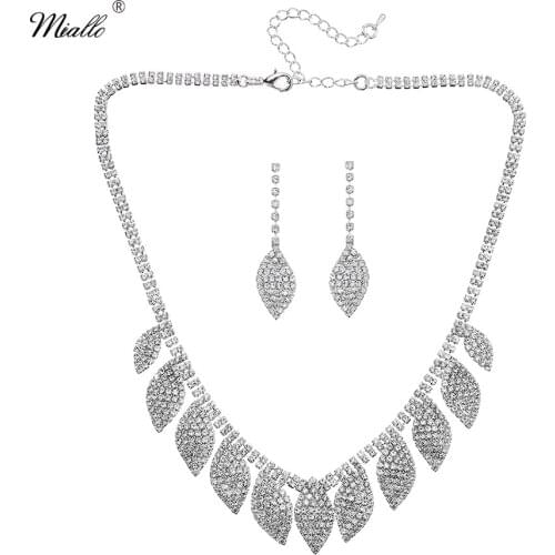 Miallo Newest Fashion Bridal Jewelry Sets for Women Wedding Leaves Cupchain Necklace Earrings Sets for Bride Bridesmaids