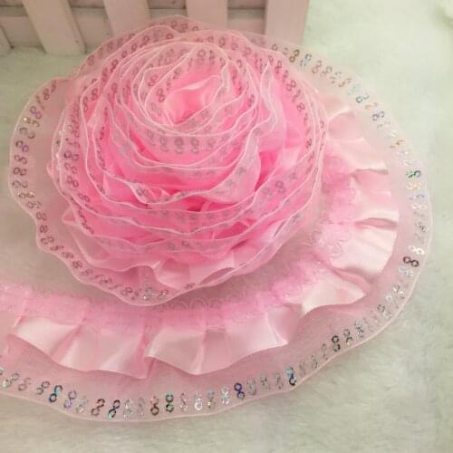 Hot 5 Yards 3-Layer 45mm White Organza Lace Gathered Pleated Sequined Trim Pick Colors