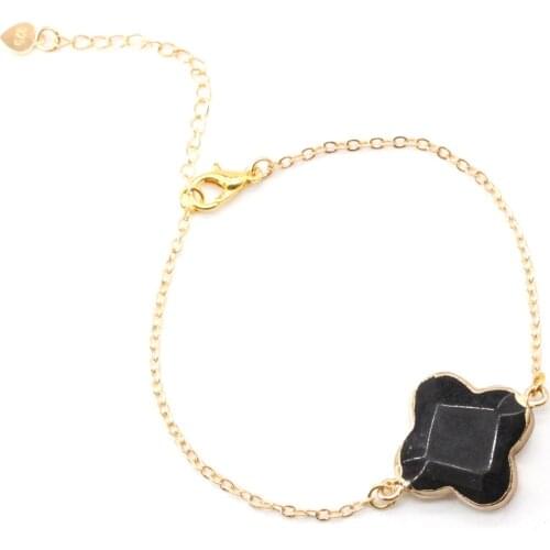 Fashion Jewelry Four Leaf Flower Shape Clover Gemstone Charm Bracelet Women Jewelry Suprise Gift for Girl GB019