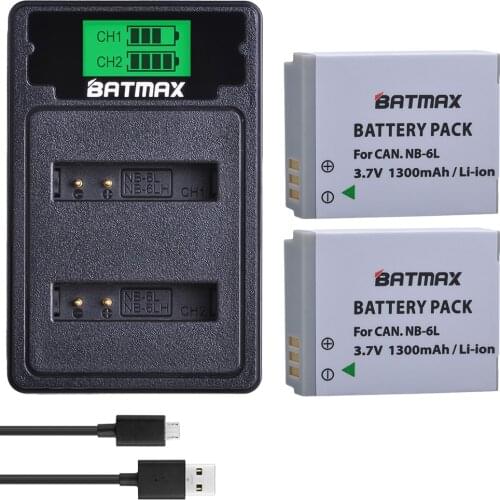 2Pcs NB-6LH NB-6L Battery + Charger Type C Port for Canon PowerShot D10 D20 D30 S95 SX260 SX280 SX540 SX700 SX710 HS Camera