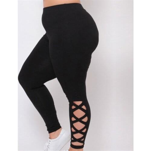New Women L XL 2X 3X Black Criss-Cross Soft Comfort Skinny Leggings Pants Stylish Womens Elastic Pants Leggings