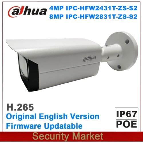 Original English Dahua 4MP IPC-HFW2431T-ZS-S2 and 8Mp IPC-HFW2831T-ZS-S2 POE Lite IR Vari-focal Bullet Network Camera