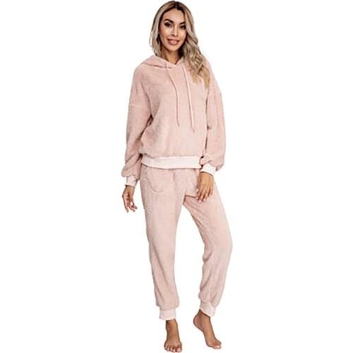 Autumn / Winter New Style European And American Sweater Women Casual Solid Color Double-Sided Fleece Hoodiie Two-Piece Set
