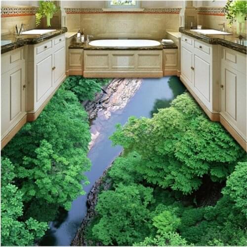 Beibehang Personalized custom background 3D mountain tianreng water creek jungle bathroom living room wear waterproof flooring