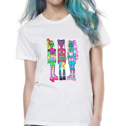 Space girl Print Women Tshirt Cotton Casual Shirt For Lady White Top Tee Big Size Hipster HH305-418