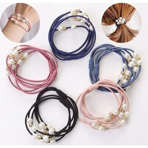 Multi Color Sweet Pearl Elastic Hair Bands Princess Ponytail Holder For Hair Scrunchie Headband Rubber Kids Hair Accessories