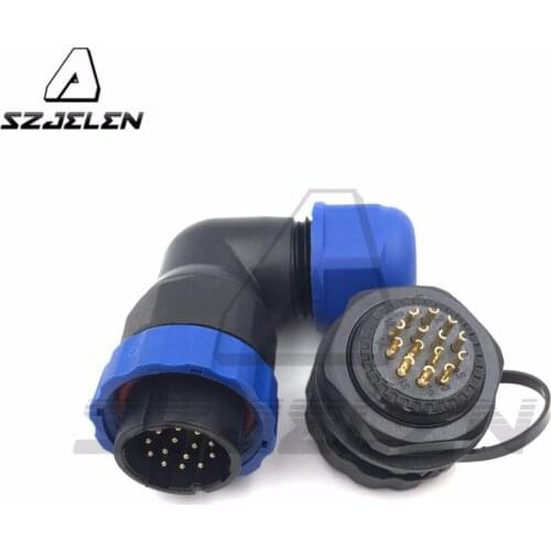 SD20TA-ZM, 14pin 90 degree elbow waterproof connector ,IP67, 14 pin power cable connector plug and socket