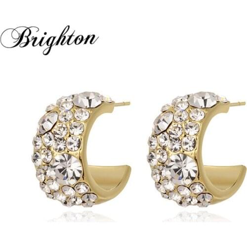 Brighton 2021 New Geometric Stud Earrings Gold Color Metal Crystal Brincos High Quality Elegant Fashion Jewelry Gift Hot Sale