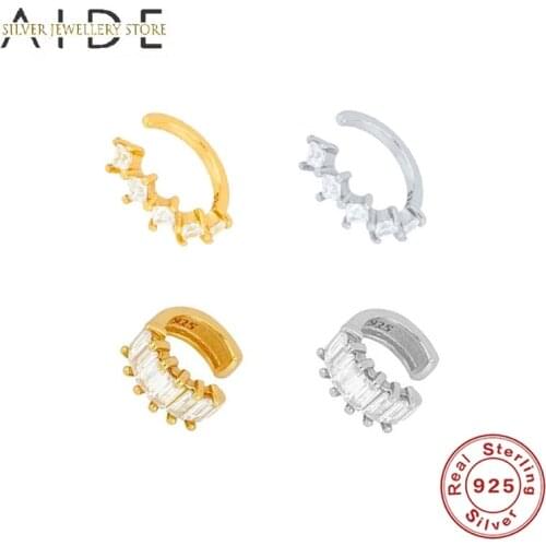 AIDE Trendy 1 Pc 925 Sterling silver Ear Cuff Geometric Zircon INS Non Pierced Ear Bone Clip on Earrings for Women pendientes