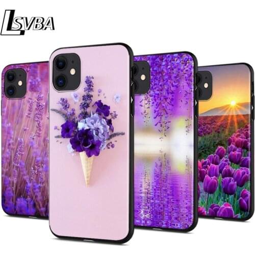 Lavender Purple flowers Anti-fall Silicone Phone Case For iPhone 11 Pro XS Max X XR 6S 6 7 8 Plus 5S Soft Black Cover Capa
