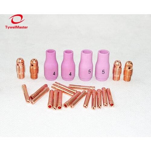24pcs Argon TIG Welding Torch Consumable 1.0mm 1.6mm TIG Tungsten Electrode Collet Alumina Nozzle for WP9 WP9V WP9FV TIG Torch