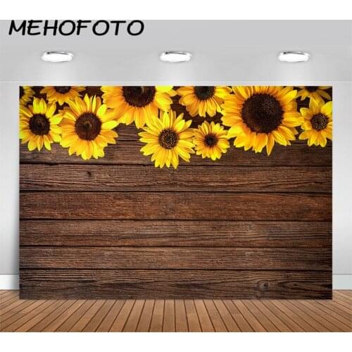 Wood Texture Sunflowers Floral Photography Background Bridal Shower Birthday Party Decor Backdrop for Photo Booth HT-172