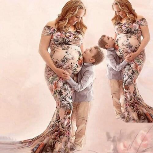 Trailing loose maternity dress Photography tool printing elastic collar Large size