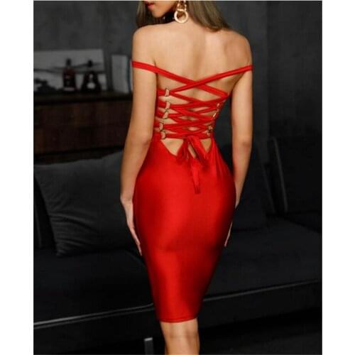 Top Quality Celebrity Red Black Backless Rayon Bandage Dress Evening Party Bodycon Dress
