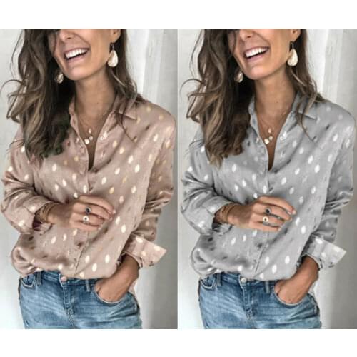 Sexy Plus Size Womens Blouse Elegant Woman Office Boho Polka Dot Printed Long Sleeve Blouse Tops Tunic Vintage Female Shirts Top