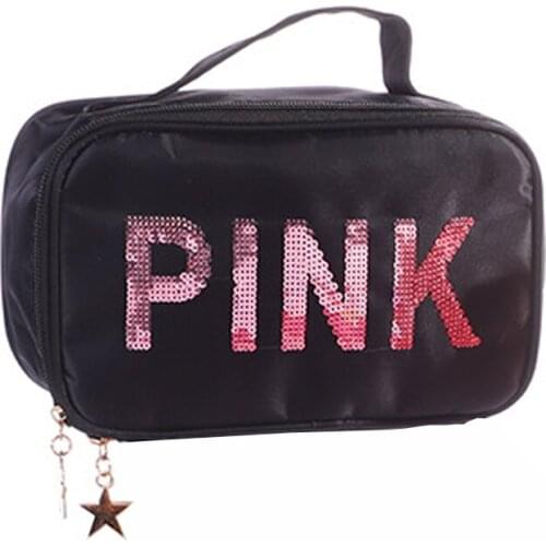 New 2021 PINK Women Multifunction Cosmetic Bag Toiletries Organizer Travel Sequins Make Up Organizer Cases