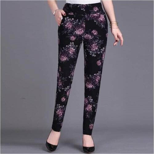 2021autumn Winter Women Middle Age Plus Thick Velvet Leggings Female Mom High Elastic Print Flower Trouser Lady Loose Pant K472