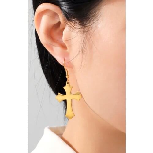 Sipuris Simple Cross Charms Drop Earrings Jewelry Gift For Women Party Punk Earring Stainless Steel Long Cross Drop Earrings