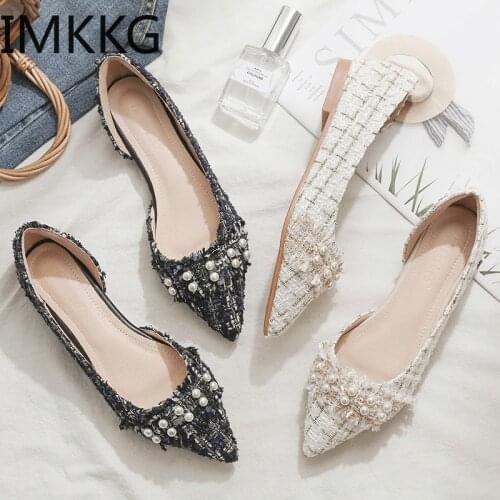 2020 New Ladies Flat Shoes Casual Women Shoes Comfortable Pointed Toe pearl casual office work Shoes