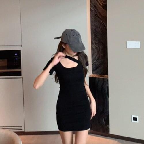 Summer Women Mini Sexy Korean Temperament High Waist Tight Bag Hip Hollow Out One Piece Fashion Dress 2021 New Clothing