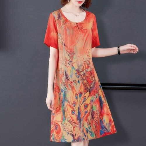 2021 Summer High Quality Midi Mulberry Silk Dress Fashion Vintage 4XL Plus Size Print Runway Dress Elegant Women Bodycon Vestido