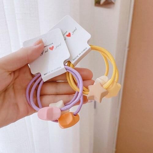 3pcs Candy Color Matte Star Heart Elastic Hair Bands Simple Fashion Rubber Hair Ties Girls Hair Gum Stretch Rope Ponytail Holder