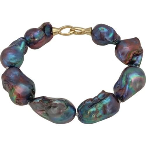 Free shipping,big baroque pearl bracelet,19-30 mm,925 silver clasp,100% freshwater pearl big baroque shape,black pearl color