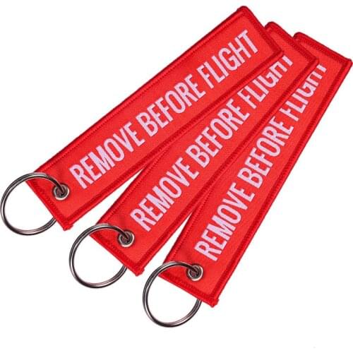 Fashion Remove Before Flight Tags Keychain Keyring Rectangle Polyester Embroidery Message Multicolor 13*3CM