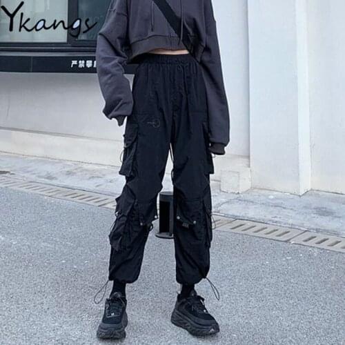 Womens Pants Loose Gothic Cargo Pants High Waist Big Pocket Korean Trousers Casual Streetwear Harajuku Female Joggers Clothes