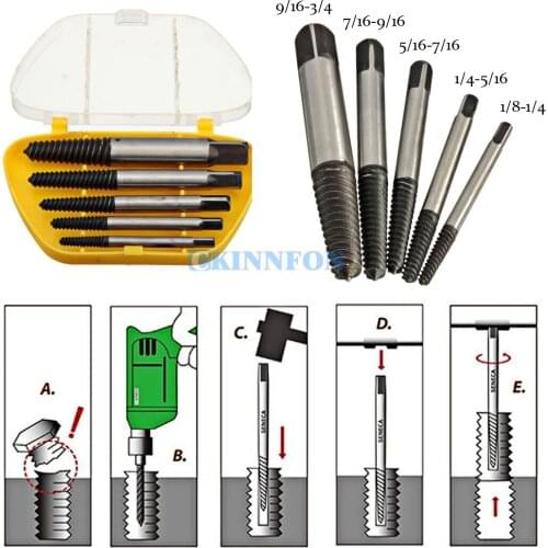 DHL 50Set 5pcs/set Different Sizes Easy Out Screw Extractors for Broken / Damaged Bolts