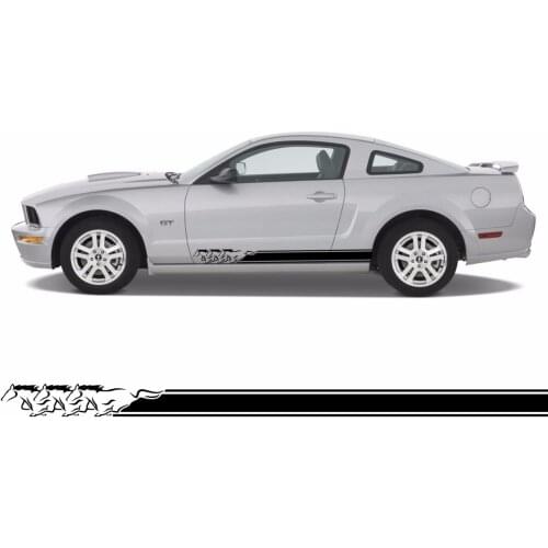 For 2Pcs Ford Mustang 3 Running horses Side Rocker Panel Stripes RS004