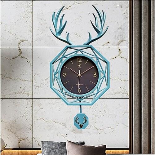 Home Polaris European Wall Clock Living Room Creative Atmosphere Fashion Library Deer Head American Wall Clock 3d wall clock