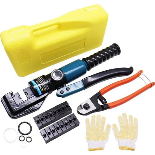 10T 4-70MM Hydraulic Crimping Plier Tool Wire Cable Terminal Crimper w/ 9 Dies Cable Cutter for 1/8" 3/16" Cable Railing Fitting