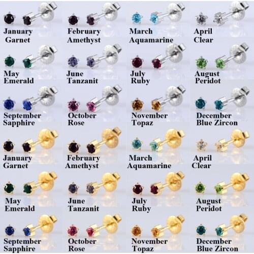 12 Pairs/Card 316L Surgical Steel 24K Gold Studs Earrings Prong Set CZ Birthstones Ear Cartilage Tragus Helix Piercing Jewelry