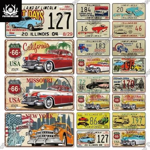 Putuo Decor Vintage Car Metal Sign Licenses Plate Plaque Metal Vintage Signs Decoration for Living Room Club Garage Wall Decor