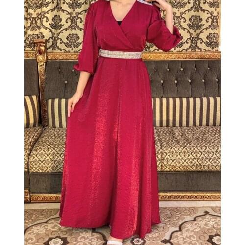 Aligaia Fashion Diamond Dress For Women 2021 Summer New Dubai Turkey Muslim Women Hijab Dress Islam Caftan African Dresses