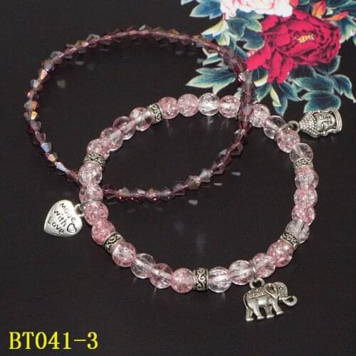 Fashion Natural Stone Cracked Crystal 2 Circle Bracelet Alloy Accessory Pendant Woman Girl Kid Yoga Christmas Wedding Gift