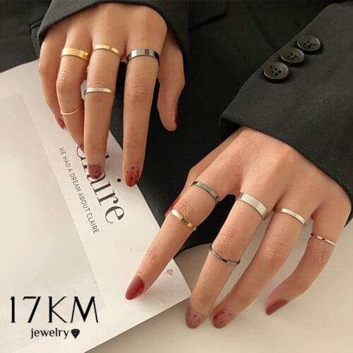 Fashion Simple Gold Silver Color Metal Rings Set For Women Girls Korean Thick Chain Finger Rings Female Minimalist Jewelry